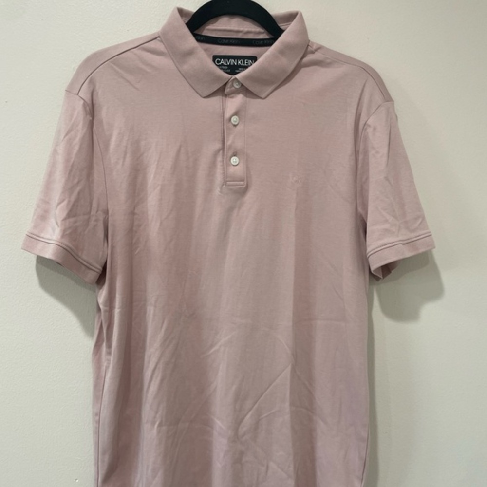 Calvin Klein Polo Mens Pink Liquid Touch Short Sleeve‎ Cotton Sz M